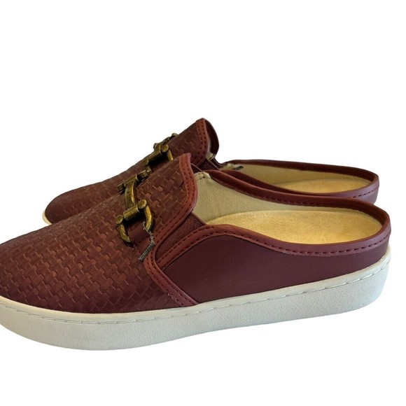 Spenco mules Women’s Burgundy Leather Mules Size  7 D Slip On Weave Horse Bit … - Picture 3 of 9